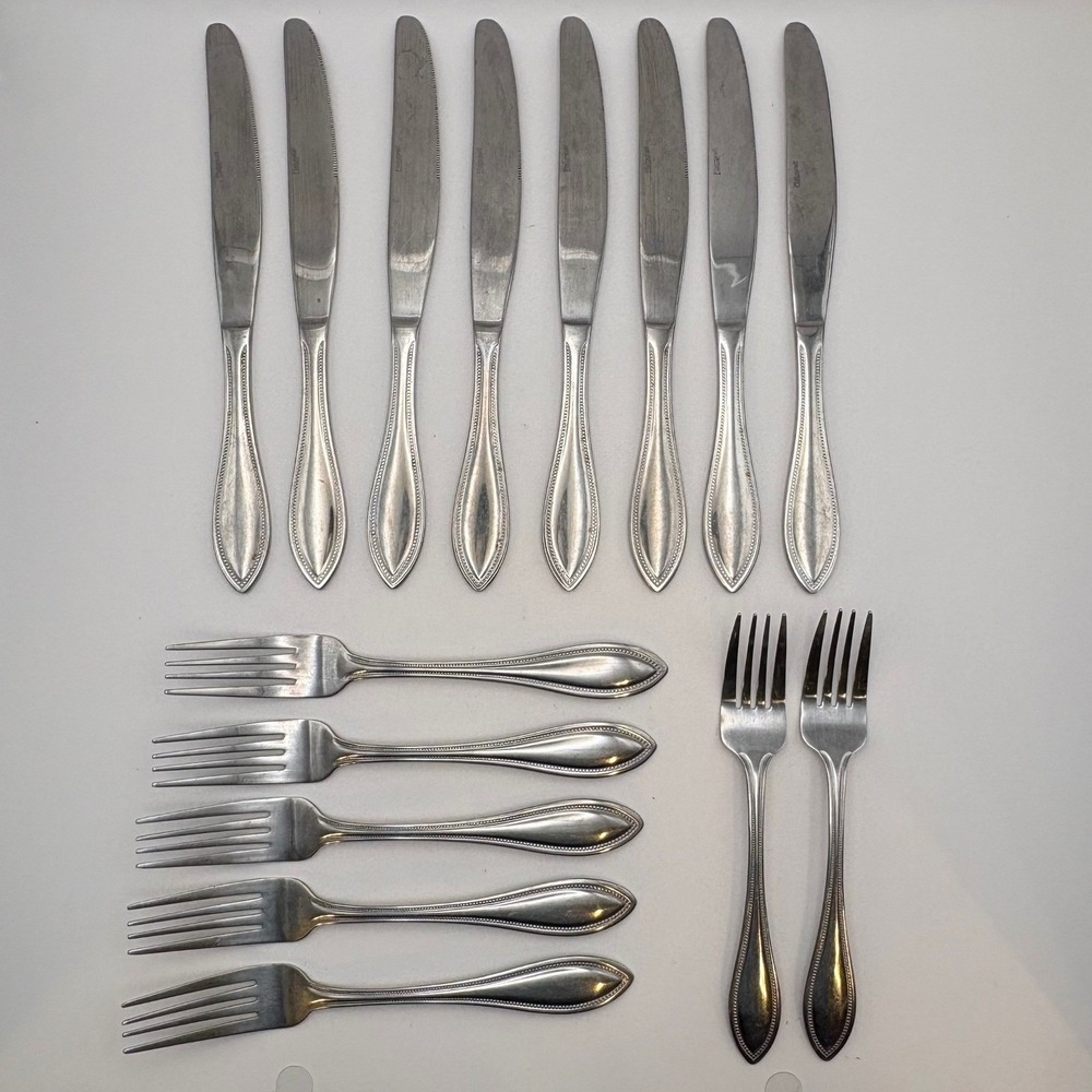 15 Pc Lot Pfaltzgraff American Bead Glossy Stainless Flatware Replacement Set